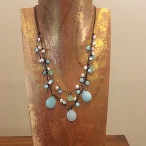 Cross Roads Blue And White Beaded Necklace